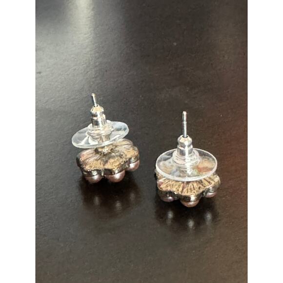 Pink Pearl and Purple Rhinestone Post Earrings .5" Diameter - Picture 5 of 5